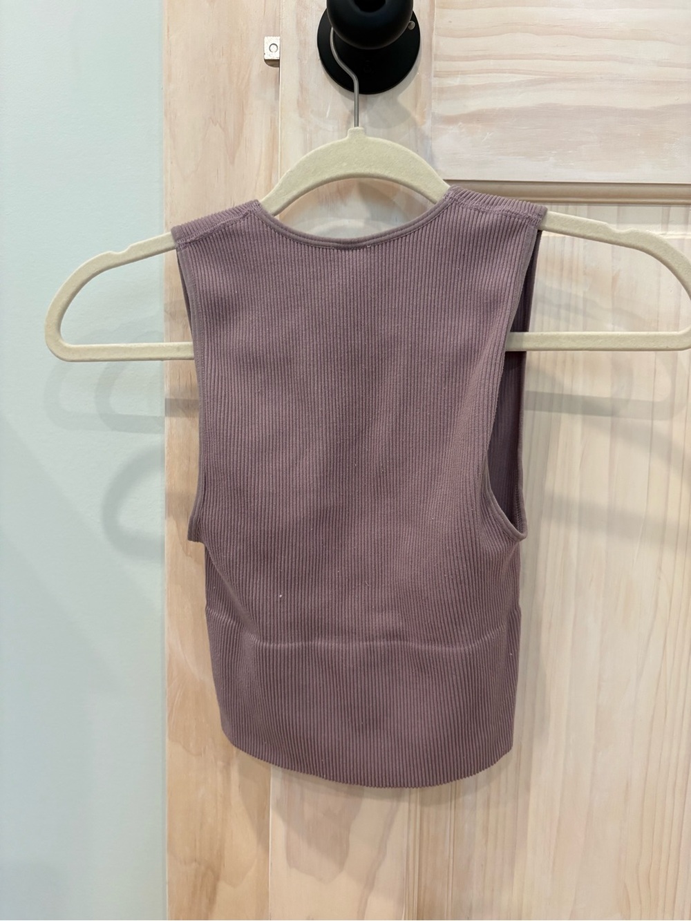 Mauve Ribbed V-Neck Cropped Tank - Picture 3 of 3